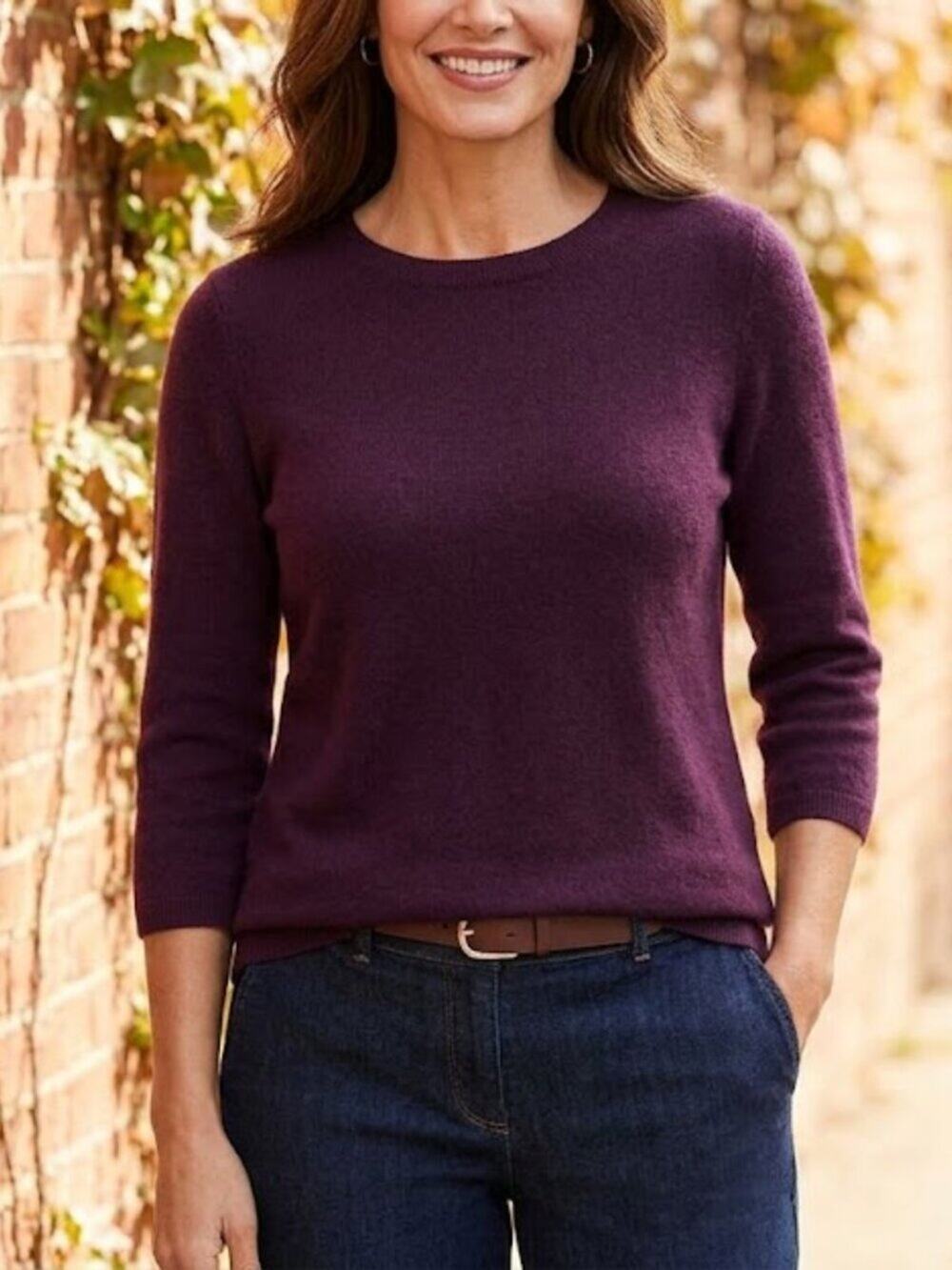 Talbots 100% Cashmere Deep Plum Crewneck Sweater Size M - Lightweight Fine Knit